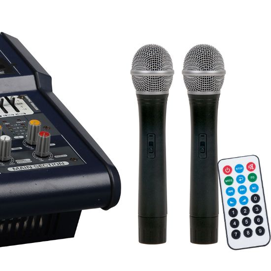 LENTUS LNT-800M 2X400W USB-BT ÇİFT EL KABLOSUZ MİKROFONLU POWER MIXER resmi