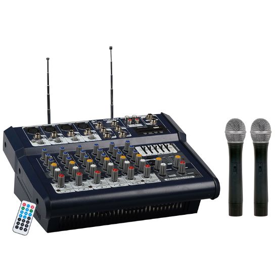 LENTUS LNT-800M 2X400W USB-BT ÇİFT EL KABLOSUZ MİKROFONLU POWER MIXER resmi