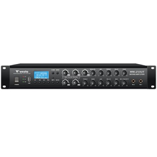 WESTA WM-250UT 250W 100V/70V/4-16 OHM USB/EKO/BT/UK 6 BÖLGELİ 4 MİK GİRİŞ TRAFOLU ANFİ resmi