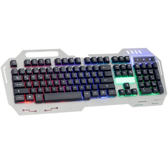 HELLO HL-18743 METAL KASA MEKANİK HİSLİ IŞIKLI USB KABLOLU OYUNCU KLAVYE resmi