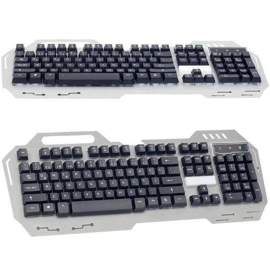 HELLO HL-18743 METAL KASA MEKANİK HİSLİ IŞIKLI USB KABLOLU OYUNCU KLAVYE resmi