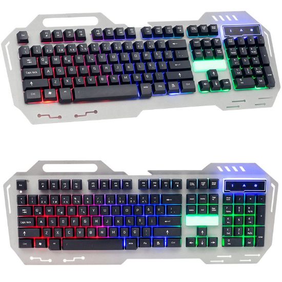 HELLO HL-18743 METAL KASA MEKANİK HİSLİ IŞIKLI USB KABLOLU OYUNCU KLAVYE resmi