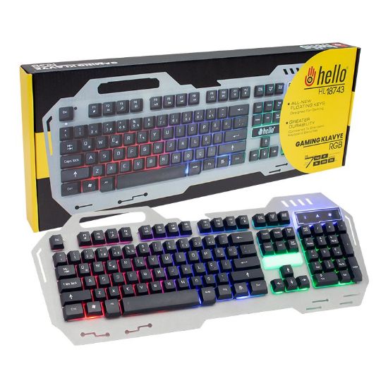 HELLO HL-18743 METAL KASA MEKANİK HİSLİ IŞIKLI USB KABLOLU OYUNCU KLAVYE resmi