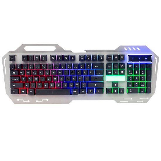 HELLO HL-18743 METAL KASA MEKANİK HİSLİ IŞIKLI USB KABLOLU OYUNCU KLAVYE resmi