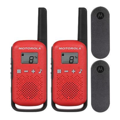 MOTOROLA TLKR-T42 KIRMIZI PMR EL TELSİZİ 2Lİ PAKET (4 KM)(3 ADET İNCE PİL) resmi