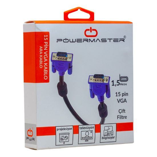 POWERMASTER 15 PİN 3+6 ERKEK/ERKEK 1.5 METRE KUTULU VGA KABLO resmi