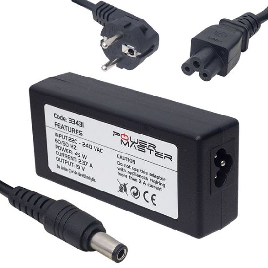 POWERMASTER * SL-NBA410 19 VOLT - 2.37 AMPER 6.3*3.0 UÇLU TOSHIBA NOTEBOOK ADAPTÖR resmi