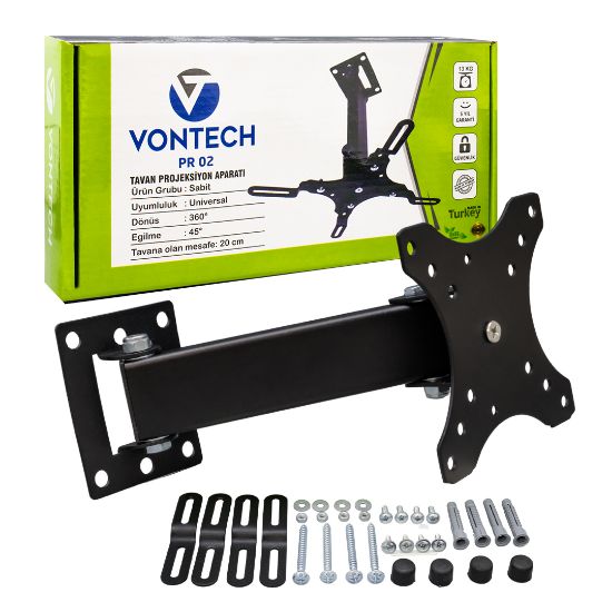 VONTECH PR-02 20 CM 360 DERECE TELESKOPİK TAVAN PROJEKSİYON ASKI APARATI resmi