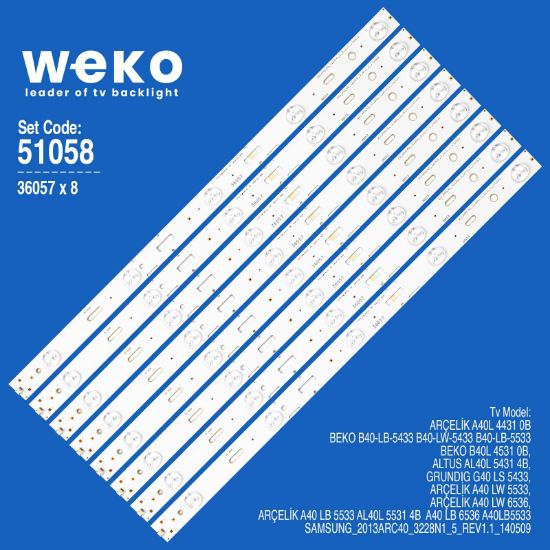 WKSET-6058 36057X8 2013ARC40-3228-ZCC606 8 ADET LED BAR (ALÜMİNYUM TABANLI) resmi