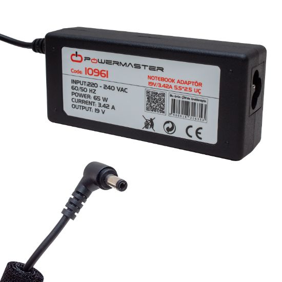 POWERMASTER PM-10961 19 VOLT - 3.42 AMPER 5.5*2.5 UÇLU TOSHIBA-ASUS-ACER NOTEBOOK ADAPTÖR resmi