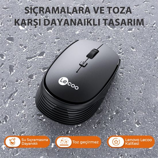 LENOVO LECOO WS202 SİYAH USB KABLOSUZ MOUSE resmi