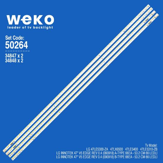 WKSET-5264 34847X2 34848X2 LG INNOTEK 47 V5 EDGE REV 0.4 (090918) 4 ADET LED BAR (66LED) resmi