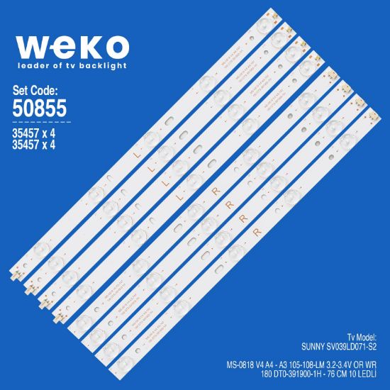 WKSET-5855 35457X4 MS-0818 V4 A4 180 DT0-391900-1H 4 ADET LED BAR (BÖLÜNMÜŞ 8 ADET) resmi
