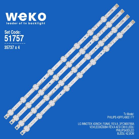 WKSET-6757 35737X4 LG INNOTEK 43INCH_FUNAİ_REV.A_3PCM00768A  4 ADET LED BAR resmi