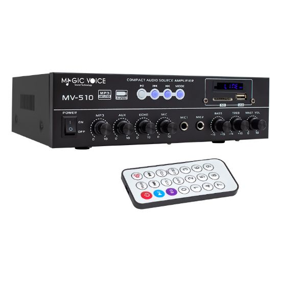 MAGICVOICE MV-510 50 WATT USB/SD/BLUETOOTH 2 MİK.,ECO LU+2SD 2061*2 Lİ UKLI GİRİŞLİ HAT TRAFOLU ANFİ resmi