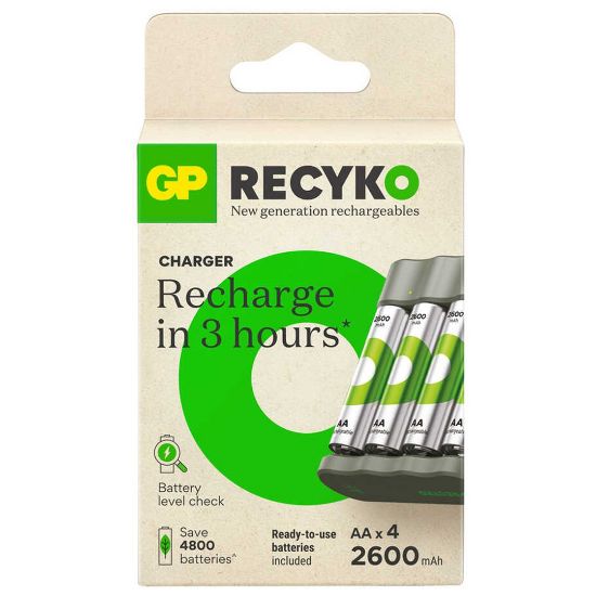 GP RECYKO B441 4 X 2600 MAH R6 AA PİLLİ PİL ŞARJ CİHAZI (GP-B441/270HCER21-2GTLB4) resmi