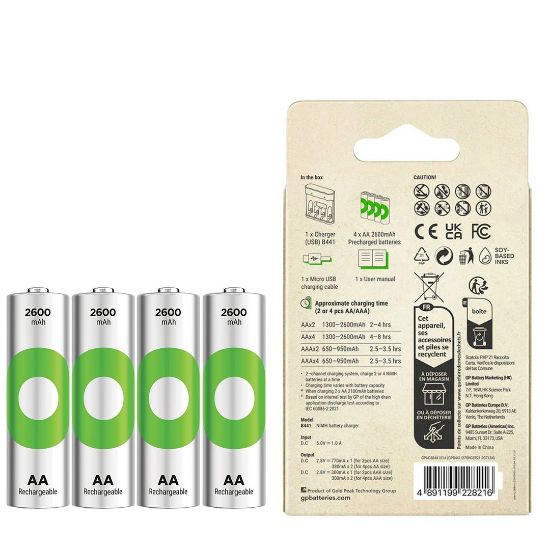 GP RECYKO B441 4 X 2600 MAH R6 AA PİLLİ PİL ŞARJ CİHAZI (GP-B441/270HCER21-2GTLB4) resmi