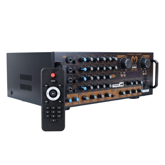 MAGICVOICE MV-1232 2*80W USB/SD BT UK-BALANS 4 MİK GİRİŞ-4 HOP ÇIKIŞLI STEREO TRAFOSUZ MIXER KÜP ANFİ resmi