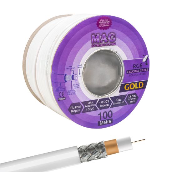 MAG RG6/U4 GOLD BAKIR 64 TEL ANTEN KABLOSU (100 METRE) resmi