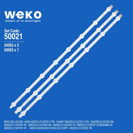 WKSET-5021 34562X2 34563X1 32 ROW2.1 REV 0.9 3 ADET LED BAR ALÜMİNYUM TABANLI WEKO resmi