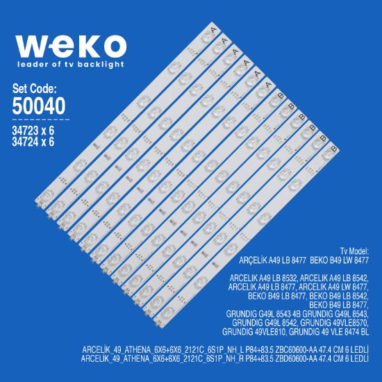 WKSET-5040 34723X6 34724X6 ARCELİK_49_ATHENA_6X6+6X6_2121C_6S1P_NH 12 ADET LED BAR resmi