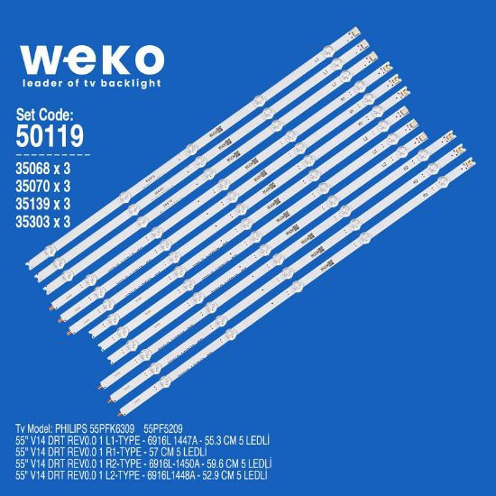 WKSET-5119 35068X3 35070X3 35139X3 35303X3 55 V14 DRT REV0.0 12 ADET LED BAR resmi