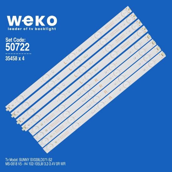 WKSET-5722 35458X4 MS-0818 V5 - A4 102-105LM 3.2-3.4V 0R WR 4 ADET LED BAR  İKİYE BÖLÜNMÜŞ resmi