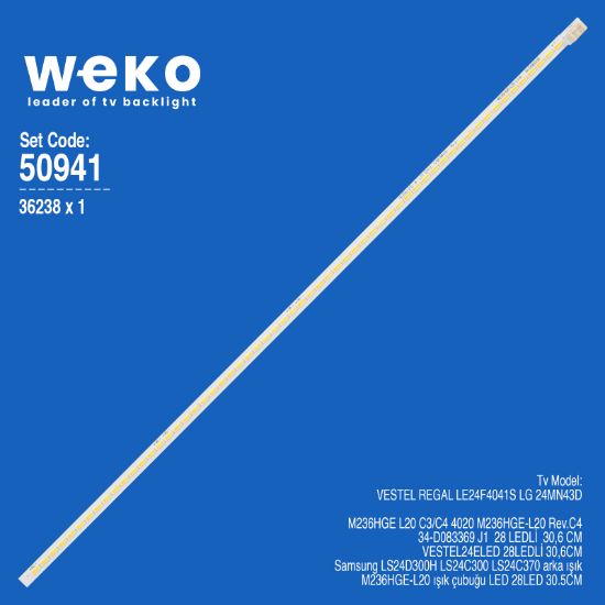 WKSET-5941 36238X1 M236HGE L20 C3/C4 4020 M236HGE-L20 Rev.C4  34-D083369 J1 1 ADET LED BAR (28LED) resmi