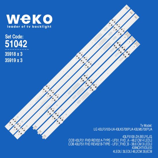 WKSET-6042 35918X3 35919X3 COB 43LF51 FHD REV02 A/B-TYPE 6 ADET LED BAR resmi