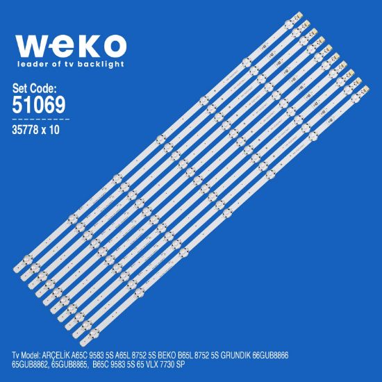 WKSET-6069 35778X10 LG INNOTEK _ARCELİK 65INCH REV0.2  10 ADET LED BAR resmi