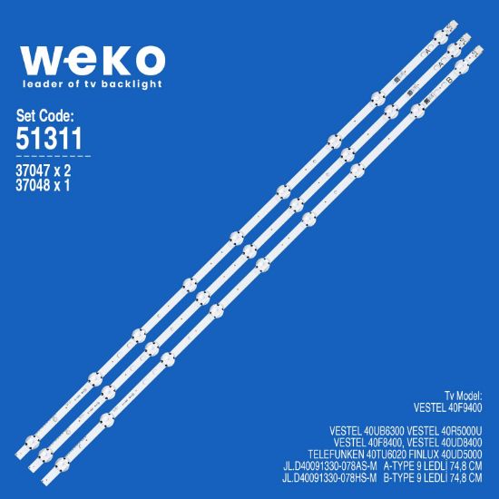 WKSET-6311 37047X2 37048X1 JL.D40091330-078A/HS-M  3 ADET LED BAR (9+9LENS) resmi