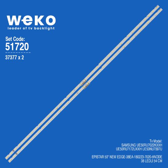 WKSET-6720 37377X2 EPISTAR 50 NEW EDGE-38EA-180223-7020-ANODE  2 ADET LED BAR (38LED) resmi