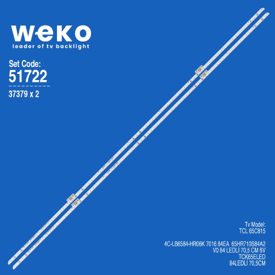 WKSET-6722 37379X2 4C-LB6584-HR06K 7016 84EA  2 ADET LED BAR  (MAVİ IŞIK ÇİFT SOKET) (84LED) resmi