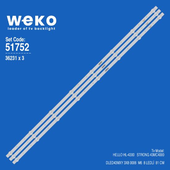 WKSET-6752 36231X3 DLED43MXY 3X8 0006  M6  3 ADET LED BAR resmi