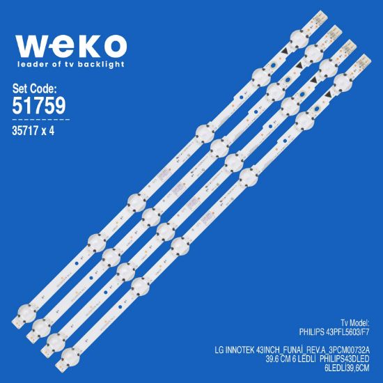 WKSET-6759 35717X4 LG INNOTEK 43INCH_FUNAİ_REV.A_3PCM00732A  4 ADET LED BAR resmi