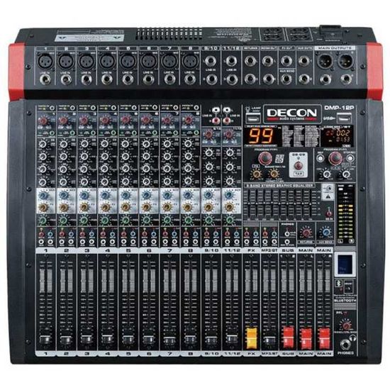DECON DMP-12P USB-BLUETOOTH 8 KANAL MONO/2 KANAL STEREO 2X650W 12 KANAL POWER MIXER resmi