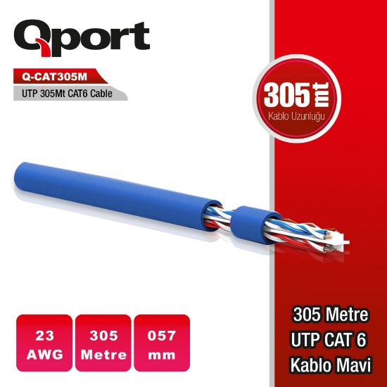 QPORT Q-CAT6M UTP 305 METRE UTP 23AWG MAVİ NETWORK KABLO resmi