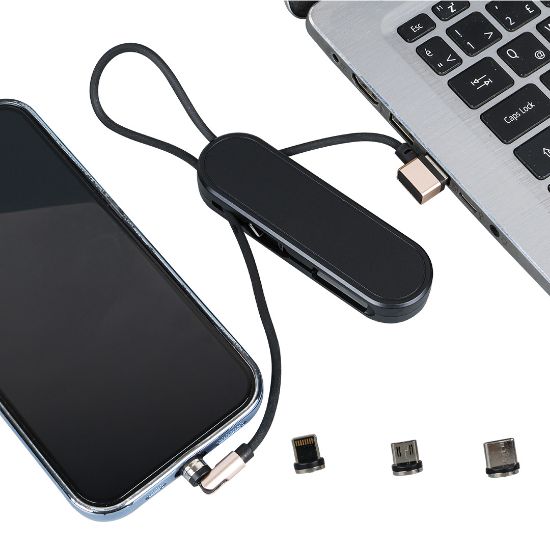 POWERMASTER PM-25906 SİYAH 3İN1 (TYPE C- LİGHTNİNG- MİCRO USB) MANYETİK UÇ TAŞINABİLİR ŞARJ KABLOSU resmi
