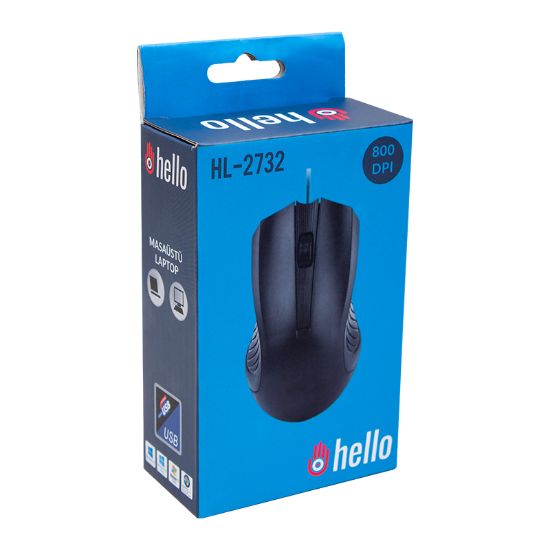 HELLO HL-2732 USB KABLOLU SİYAH 800 DPI MOUSE resmi