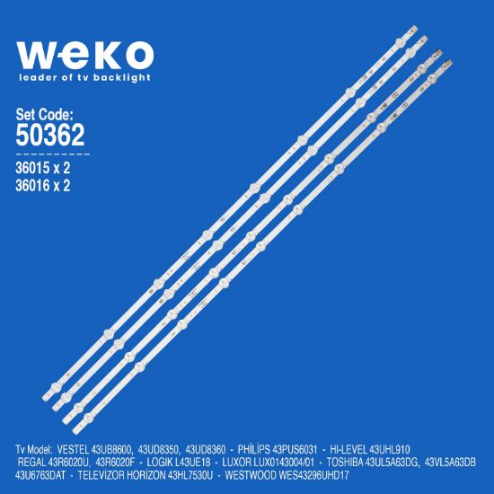 WKSET-5362 36015X2 36016X2 17DLB43VER3 4 ADET LED BAR (8+9LENS) resmi