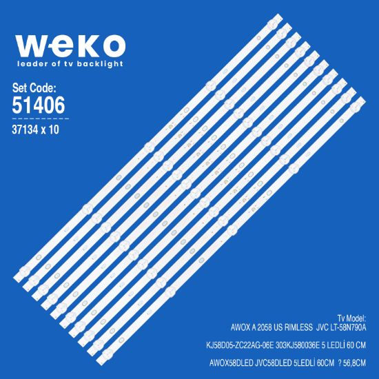 WKSET-6406 37134X10 KJ58D05-ZC22AG-06E 303KJ580036E  10 ADET LED BAR resmi