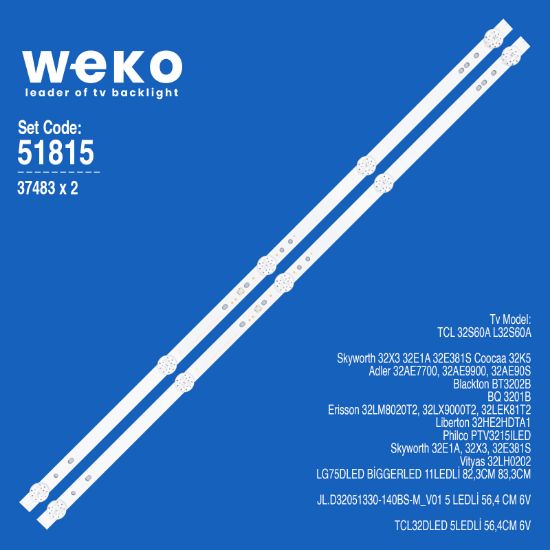 WKSET-6815 37483X2 JL.D32051330-140BS-M_V01 2 ADET LED BAR (5LED56,4CM6V) resmi