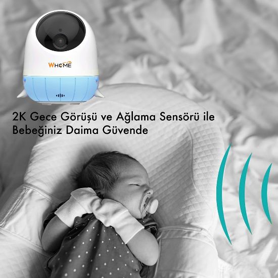WHOME YAPAY ZEKA DESTEKLİ 360° GECE GÖRÜŞLÜ MAVİ WİFİ BEBEK GÜVENLİK KAMERASI (32 GB TF KART DESTEKLİ) resmi