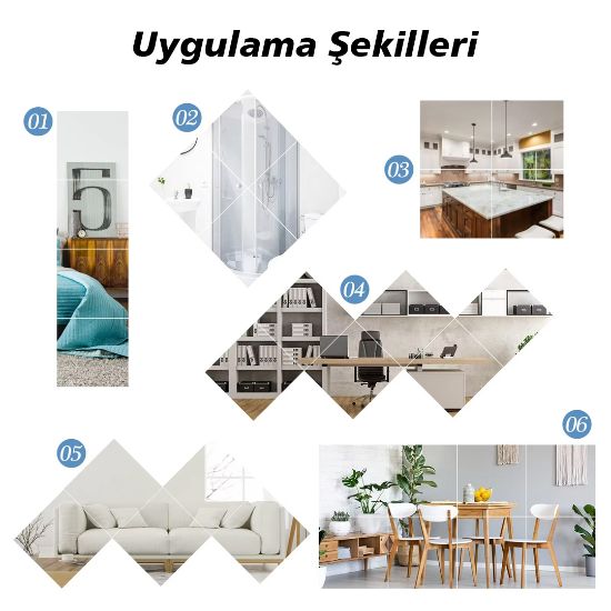 SUNUP SN-24892 20X20CM KENDİNDEN YAPIŞKANLI ESNEK PVC DUVAR AYNASI PANEL STİCKER ÇIKARTMA resmi