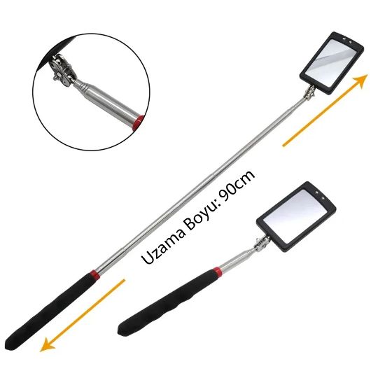 POWERMASTER PM-26176 TELESKOPİK UZAYAN KATLANIR IŞIKLI AYNA (90CM UZAMA BOYU) resmi