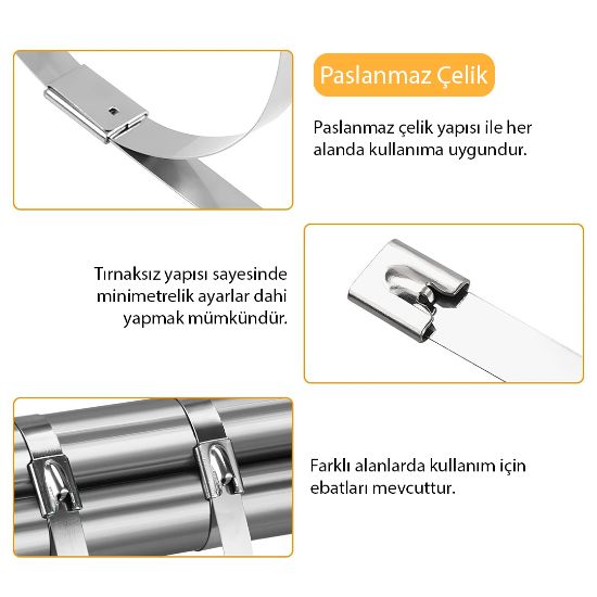 POWERMASTER PM-26364 304 PASLANMAZ ÇELİK KABLO BAĞI 7.9X500MM 100LÜK PAKET resmi