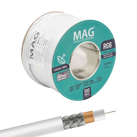 MAG RG6/U6 1.00 MM 64*0.12 TEL CCS MAKARALI YERLİ ÜRETİM ANTEN KABLOSU  (100 METRE) resmi