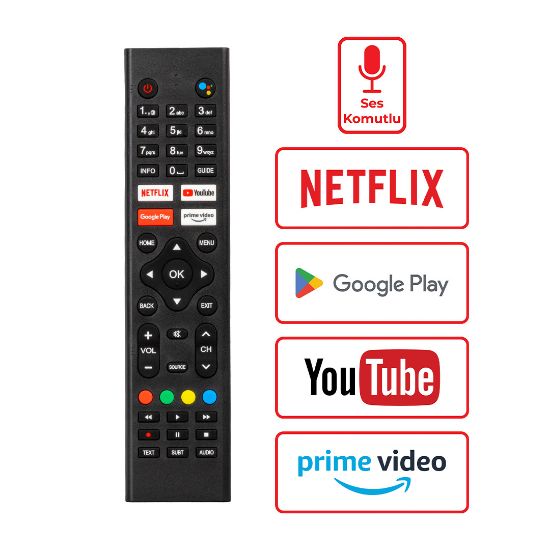 WEKO KL SUNNY SN43LEDH6886 NETFLIX-GOOGLE PLAY-YOUTUBE-PRIME VIDEO TUŞLU SES KOMUTLU LCD LED TV KUMANDA (YAZISIZ) resmi