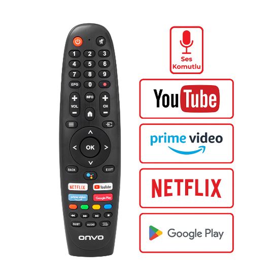 WEKO KL ONVO-PROFİLO-SABA NETFLIX-YOUTUBE-GOOGLE PLAY-PRIME VIDEO TUŞLU SES KOMUTLU LCD LED TV KUMANDA resmi
