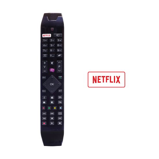 WEKO KL VESTEL NETFLIX-MOR TUŞLU YENİ ÜSTÜ CAMLI-HITACHI RC 49141 LED TV KUMANDA (40140=18391) resmi